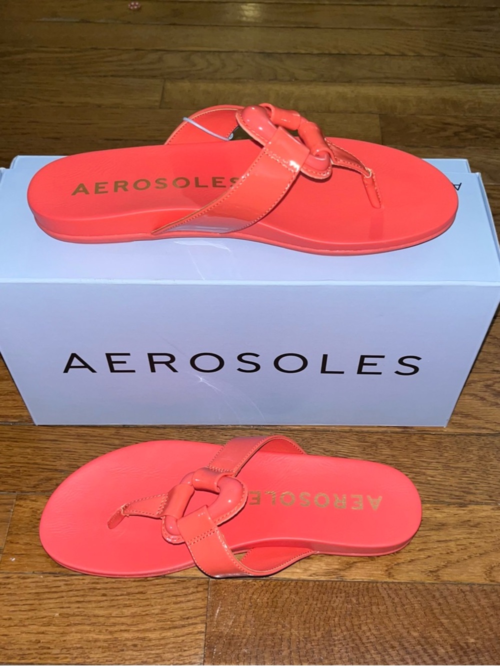 Aerosoles Fallon Harness Sandals Coral Patent Faux Leather Women’s Size 8 - Picture 3 of 9